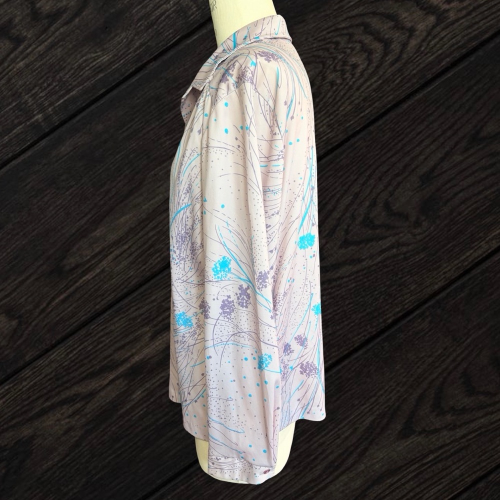 Vintage Lady Koko Purple Blue Floral Satin Blouse Women's Large 70s Grannycore - Picture 4 of 8